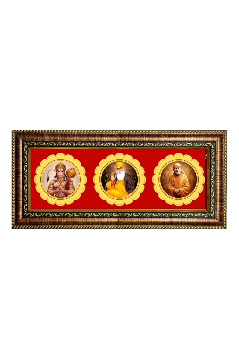 Lord hanuman, waheguru, sai baba Photo Frame - 8x14 Inch Brown Wooden Frame | Hindu Gods Wall Decor for Home & Office