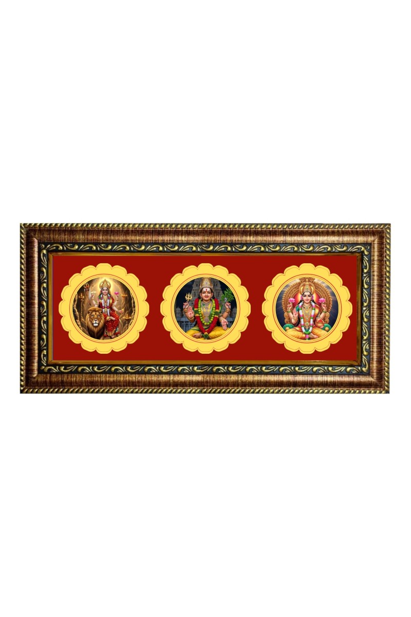 Maa durga, trirupati balaji, maa lakhshmi Photo Frame - 8x14 Inch Brown Wooden Frame | Hindu Gods Wall Decor for Home & Office