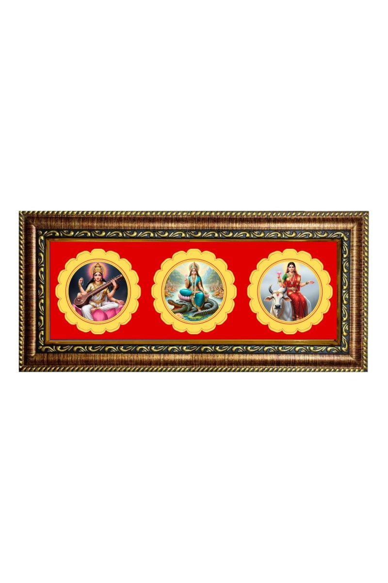Maa saraswati Photo Frame - 8x14 Inch Brown Wooden Frame | Hindu Gods Wall Decor for Home & Office