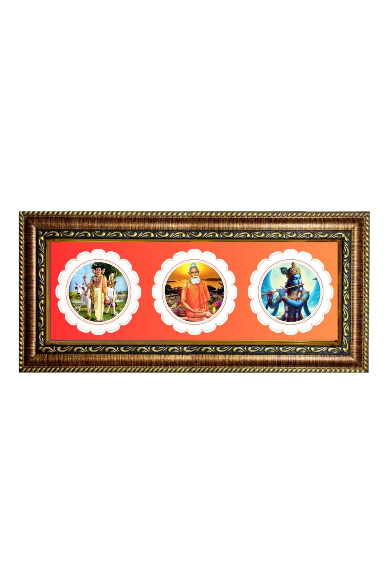 shri dhattatreaya, lokenath baba,krishna Photo Frame - 8x14 Inch Brown Wooden Frame | Hindu Gods Wall Decor for Home & Office