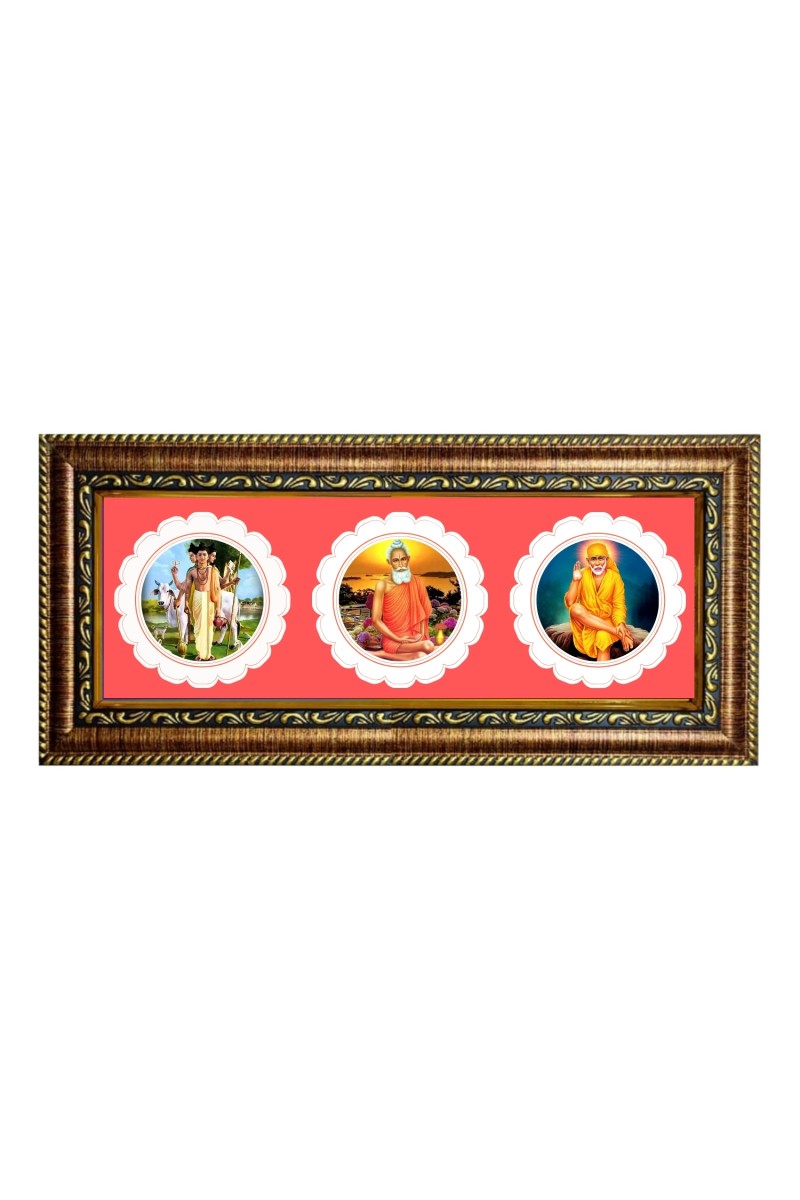 shri dhattatreaya, lokenath baba, sai baba Photo Frame - 8x14 Inch Brown Wooden Frame | Hindu Gods Wall Decor for Home & Office