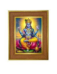 Divine lord vishnu Photo Frame  10x14 Inches-Brown Wooden Frame for Home , Office & Temple Decoration and Gifting