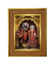 Godess Rdha krishna Photo Frame  10x14 Inches-Brown Wooden Frame for Home , Office & Temple Decoration and Gifting