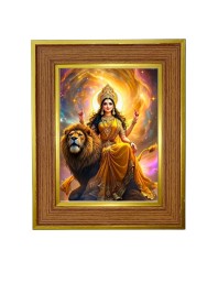 Divine Maa durga Photo Frame  10x14 Inches-Brown Wooden Frame for Home , Office & Temple Decoration and Gifting