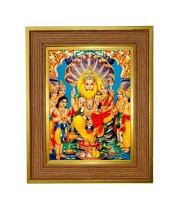 Lakshmi Narasimha Photo Frame  10x14 Inches-Brown Wooden Frame for Home , Office & Temple Decoration and Gifting