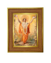 Sri Chaitanya Mahaprabhu Photo Frame  10x14 Inches-Brown Wooden Frame for Home , Office & Temple Decoration and Gifting