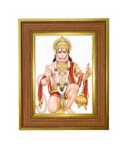 Hanuman ji Photo Frame  10x14 Inches-Brown Wooden Frame for Home , Office & Temple Decoration and Gifting