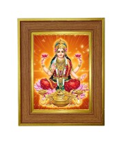 Goddess Lakshmi Photo Frame  10x14 Inches-Brown Wooden Frame for Home , Office & Temple Decoration and Gifting
