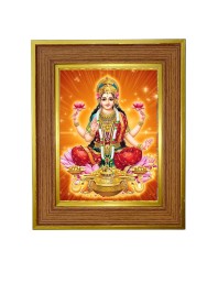 Goddess Lakshmi Photo Frame  10x14 Inches-Brown Wooden Frame for Home , Office & Temple Decoration and Gifting