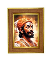 Chhatrapati Shivaji Maharaja Photo Frame  10x14 Inches-Brown Wooden Frame for Home , Office & Temple Decoration and Gifting
