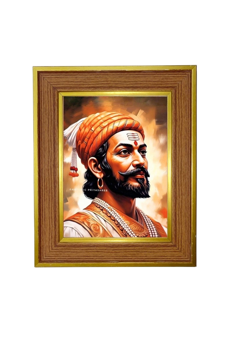 Chhatrapati Shivaji Maharaja Photo Frame  10x14 Inches-Brown Wooden Frame for Home , Office & Temple Decoration and Gifting