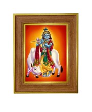 Lord Krishna Photo Frame  10x14 Inches-Brown Wooden Frame for Home , Office & Temple Decoration and Gifting