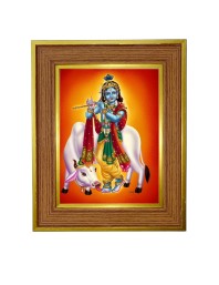 Lord Krishna Photo Frame  10x14 Inches-Brown Wooden Frame for Home , Office & Temple Decoration and Gifting
