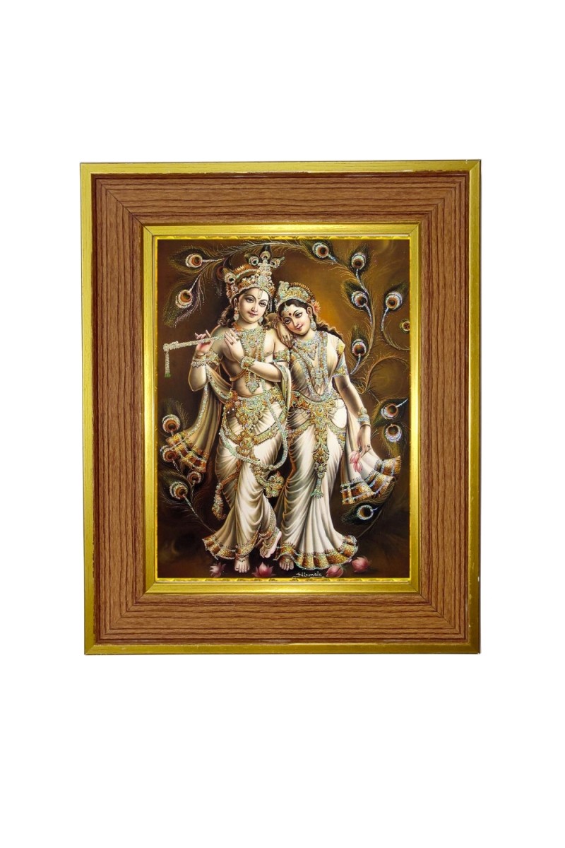 Divine radha krishna Photo Frame  10x14 Inches-Brown Wooden Frame for Home , Office & Temple Decoration and Gifting