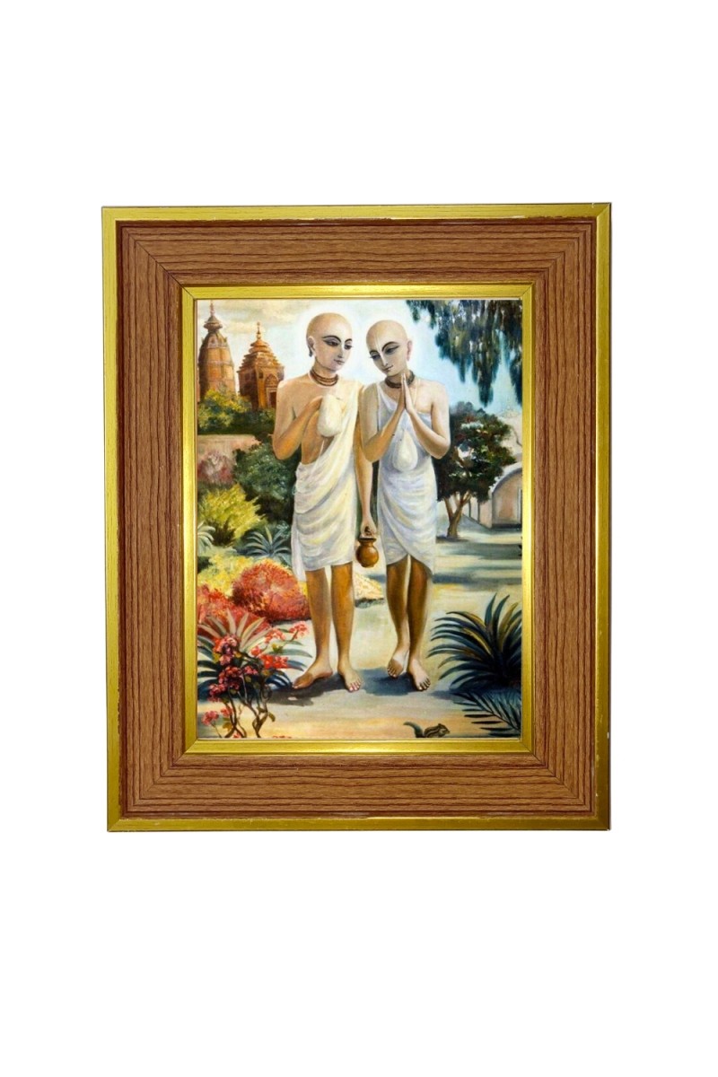 Gouranga Mahaprabhu and Nityananda Mahaprabhu.  Photo Frame  10x14 Inches-Brown Wooden Frame for Home , Office & Temple Decoration and Gifting