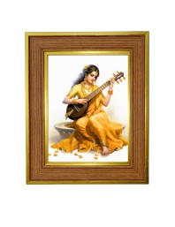 Goddess Saraswati, Photo Frame  10x14 Inches-Brown Wooden Frame for Home , Office & Temple Decoration and Gifting