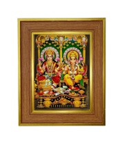 Goddess lakhsmi and ganesha Photo Frame  10x14 Inches-Brown Wooden Frame for Home , Office & Temple Decoration and Gifting