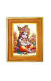 Lord bal krishna Photo Frame  10x14 Inches-Brown Wooden Frame for Home , Office & Temple Decoration and Gifting