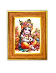 Lord bal krishna Photo Frame  10x14 Inches-Brown Wooden Frame for Home , Office & Temple Decoration and Gifting