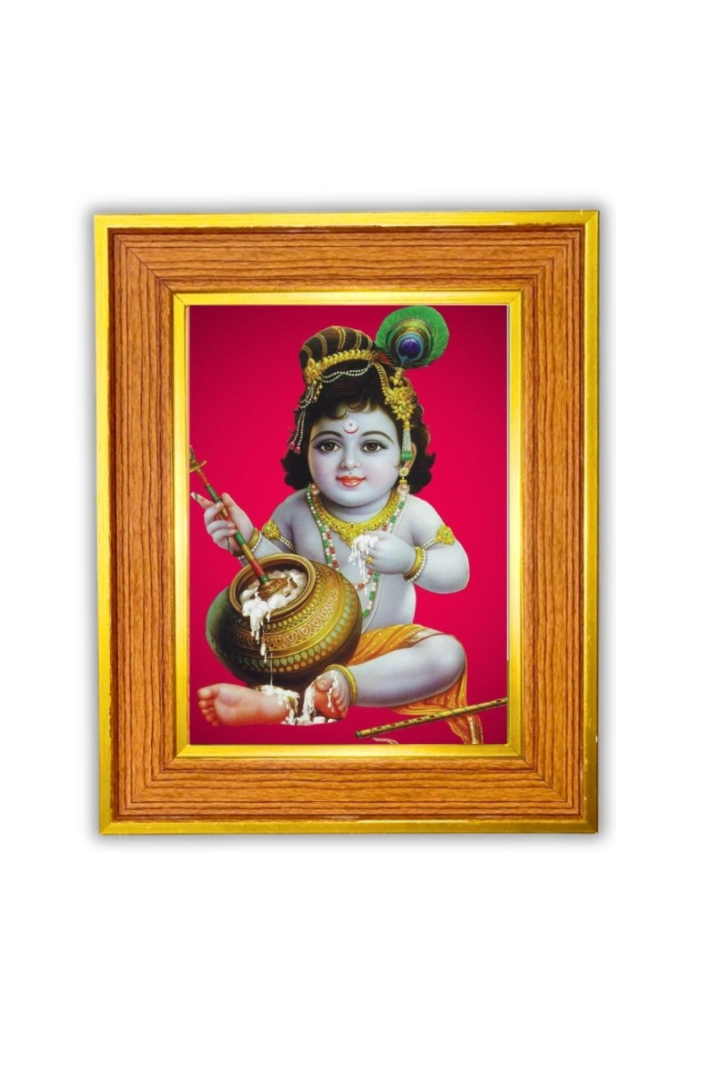  Bal Krishna Photo Frame  10x14 Inches-Brown Wooden Frame for Home , Office & Temple Decoration and Gifting