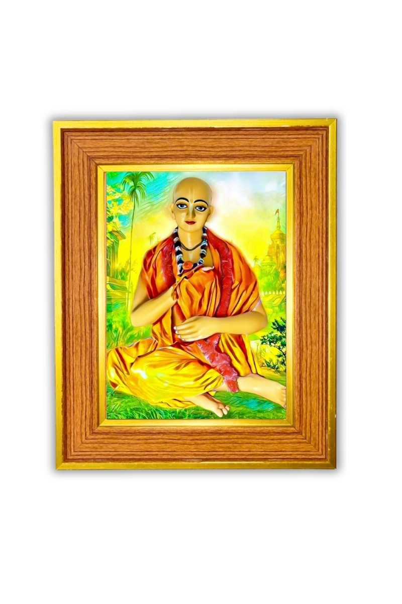 Lord Sri Chaitanya Mahaprabhu Photo Frame  10x14 Inches-Brown Wooden Frame for Home , Office & Temple Decoration and Gifting