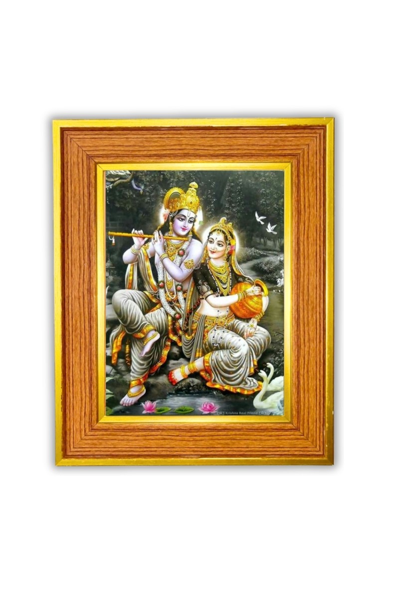 Divine radha krishna Photo Frame  10x14 Inches-Brown Wooden Frame for Home , Office & Temple Decoration and Gifting