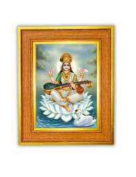 Maa saraswati Photo Frame  10x14 Inches-Brown Wooden Frame for Home , Office & Temple Decoration and Gifting