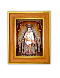  Shirdi Sai Baba Photo Frame  10x14 Inches-Brown Wooden Frame for Home , Office & Temple Decoration and Gifting