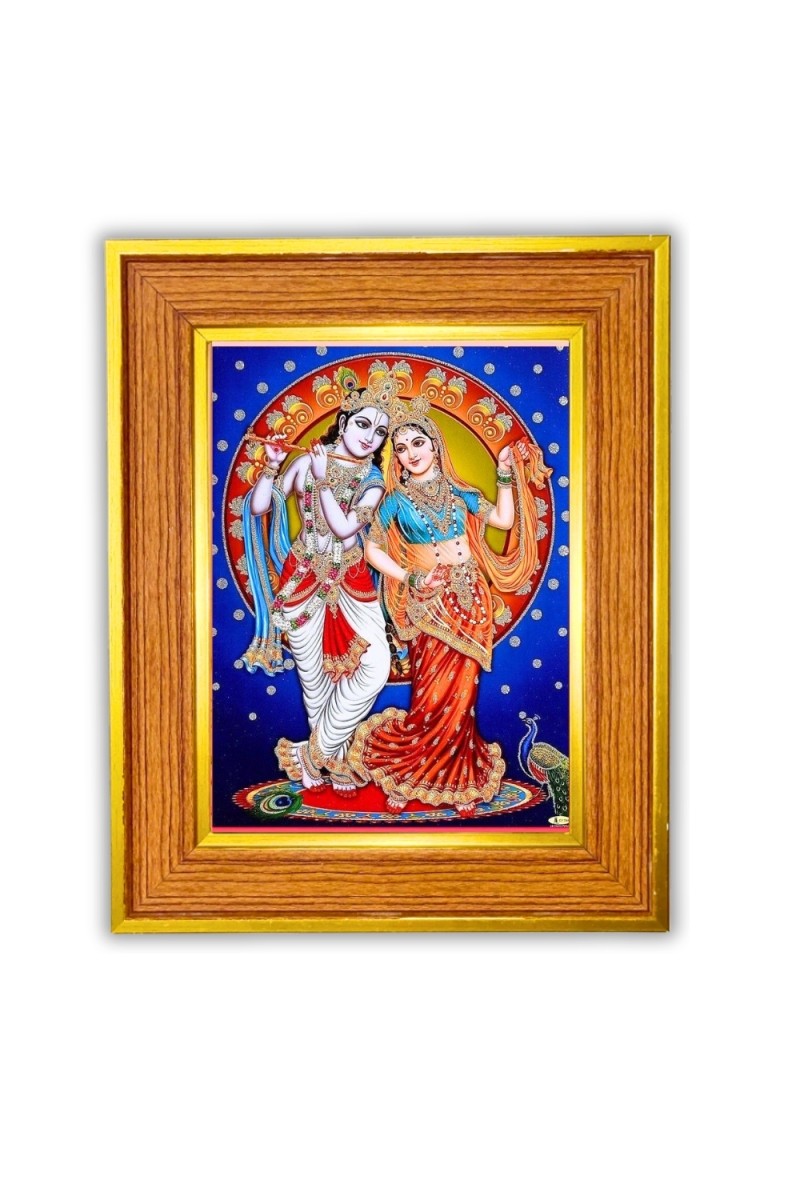 Radha and krishna Photo Frame  10x14 Inches-Brown Wooden Frame for Home , Office & Temple Decoration and Gifting
