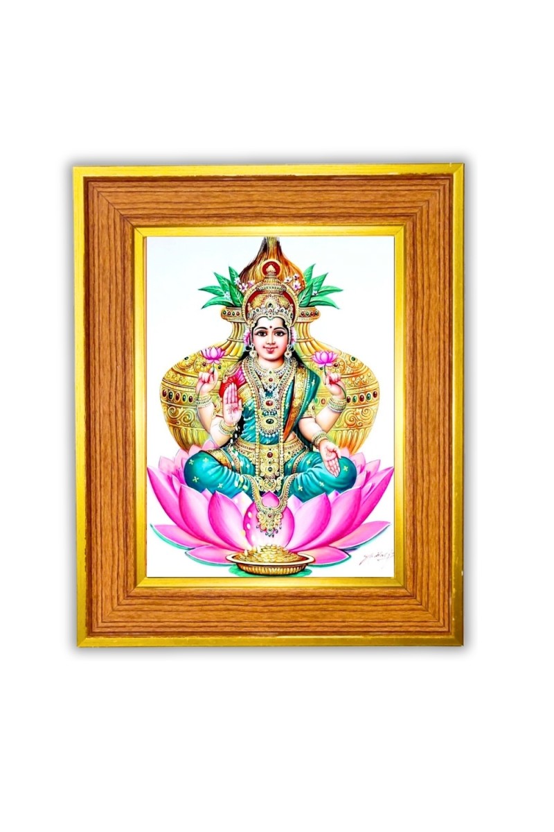 Goddess Lakshmi Photo Frame  10x14 Inches-Brown Wooden Frame for Home , Office & Temple Decoration and Gifting