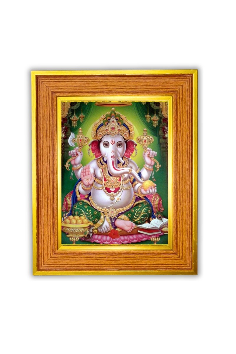 Lord ganesha Photo Frame  10x14 Inches-Brown Wooden Frame for Home , Office & Temple Decoration and Gifting