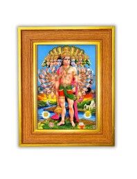 Panchmukhi hanuman Photo Frame  10x14 Inches-Brown Wooden Frame for Home , Office & Temple Decoration and Gifting