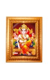 Lord Ganesha Golden Designer Photo Frame | 10x14 Inch Religious Wall Hanging Frame for Home & Office Decoration | Hindu Deity Spiritual Gift Item