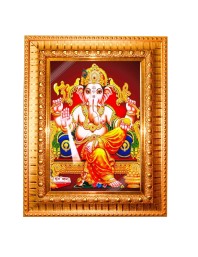 Lord Ganesha Golden Designer Photo Frame | 10x14 Inch Religious Wall Hanging Frame for Home & Office Decoration | Hindu Deity Spiritual Gift Item