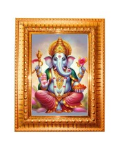 Lord Ganesha Golden Designer Photo Frame | 10x14 Inch Religious Wall Hanging Frame for Home & Office Decoration | Hindu Deity Spiritual Gift Item