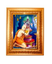  Chaitanya Mahaprabhu krishna Golden Designer Photo Frame | 10x14 Inch Religious Wall Hanging Frame for Home & Office Decoration | Hindu Deity Spiritual Gift Item