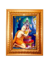 Chaitanya Mahaprabhu krishna Golden Designer Photo Frame | 10x14 Inch Religious Wall Hanging Frame for Home & Office Decoration | Hindu Deity Spiritual Gift Item