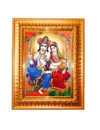 Radha and Krishna Golden Designer Photo Frame | 10x14 Inch Religious Wall Hanging Frame for Home & Office Decoration | Hindu Deity Spiritual Gift Item