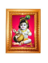  Laddu Gopal Golden Designer Photo Frame | 10x14 Inch Religious Wall Hanging Frame for Home & Office Decoration | Hindu Deity Spiritual Gift Item