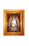 Shirdi Sai Baba Golden Designer Photo Frame | 10x14 Inch Religious Wall Hanging Frame for Home & Office Decoration | Hindu Deity Spiritual Gift Item