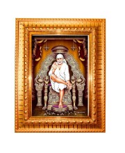 Shirdi Sai Baba Golden Designer Photo Frame | 10x14 Inch Religious Wall Hanging Frame for Home & Office Decoration | Hindu Deity Spiritual Gift Item