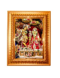 Radha and krishna Golden Designer Photo Frame | 10x14 Inch Religious Wall Hanging Frame for Home & Office Decoration | Hindu Deity Spiritual Gift Item