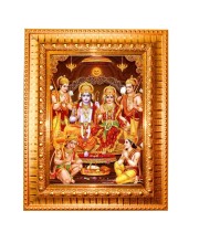 Lord Rama and Sita Golden Designer Photo Frame | 10x14 Inch Religious Wall Hanging Frame for Home & Office Decoration | Hindu Deity Spiritual Gift Item