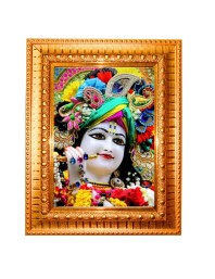 Flute sri krishna Golden Designer Photo Frame | 10x14 Inch Religious Wall Hanging Frame for Home & Office Decoration | Hindu Deity Spiritual Gift Item