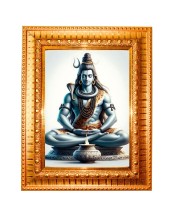 Lord Shiva Golden Designer Photo Frame | 10x14 Inch Religious Wall Hanging Frame for Home & Office Decoration | Hindu Deity Spiritual Gift Item
