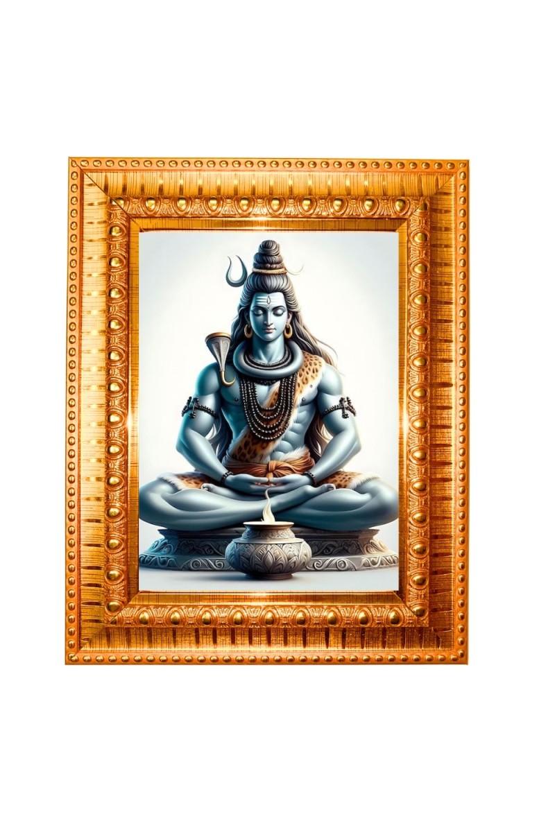 Lord Shiva Golden Designer Photo Frame | 10x14 Inch Religious Wall Hanging Frame for Home & Office Decoration | Hindu Deity Spiritual Gift Item