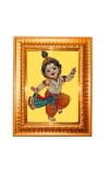 Baby krishna Golden Designer Photo Frame | 10x14 Inch Religious Wall Hanging Frame for Home & Office Decoration | Hindu Deity Spiritual Gift Item