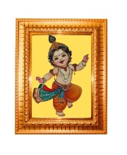 Baby krishna Golden Designer Photo Frame | 10x14 Inch Religious Wall Hanging Frame for Home & Office Decoration | Hindu Deity Spiritual Gift Item