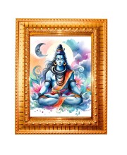 Lord shiva Golden Designer Photo Frame | 10x14 Inch Religious Wall Hanging Frame for Home & Office Decoration | Hindu Deity Spiritual Gift Item