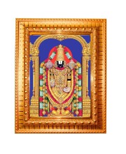 Lord Venkateswara Golden Designer Photo Frame | 10x14 Inch Religious Wall Hanging Frame for Home & Office Decoration | Hindu Deity Spiritual Gift Item